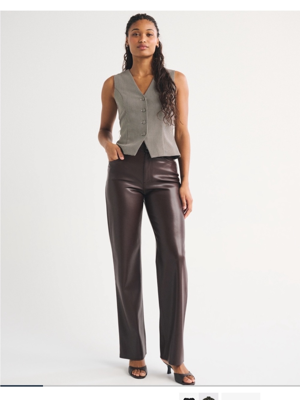Abercrombie & Fitch Brown Leather Curve Love Ultra High Rise 90s Straight Pants
